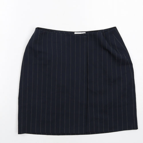 COLLUSION Womens Blue Striped Polyester A-Line Skirt Size 12 Button