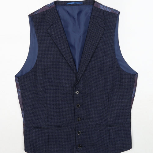 Burton Mens Blue Geometric Polyester Jacket Suit Waistcoat Size M Regular