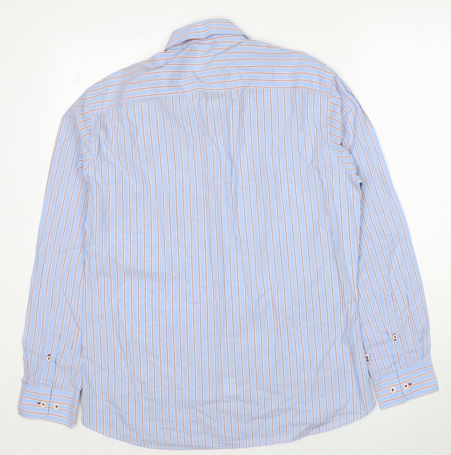 Jause Mens Blue Striped Cotton Button-Up Size L Collared Button