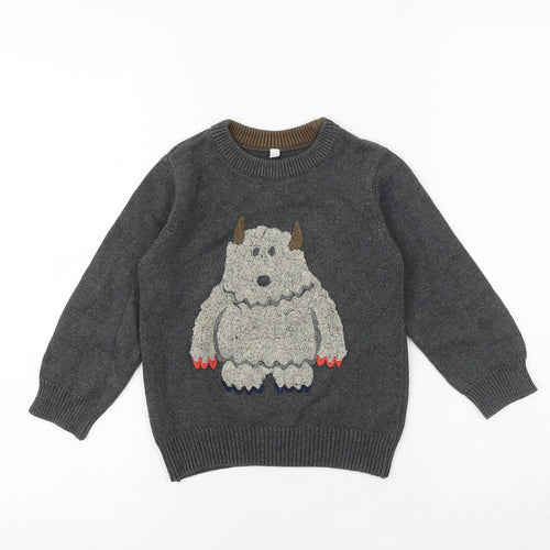 Marks and Spencer Boys Grey Crew Neck 100% Cotton Pullover Jumper Size 2-3 Years Pullover - Monster