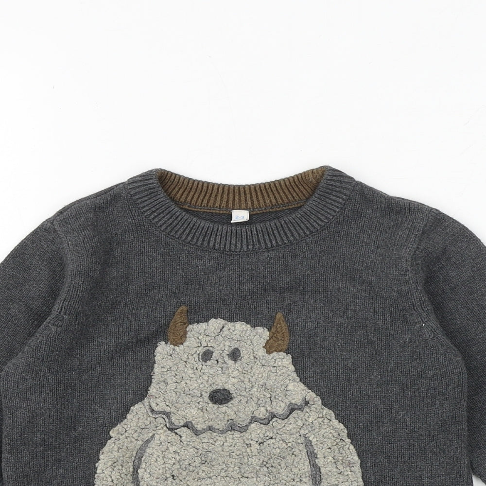 Marks and Spencer Boys Grey Crew Neck 100% Cotton Pullover Jumper Size 2-3 Years Pullover - Monster