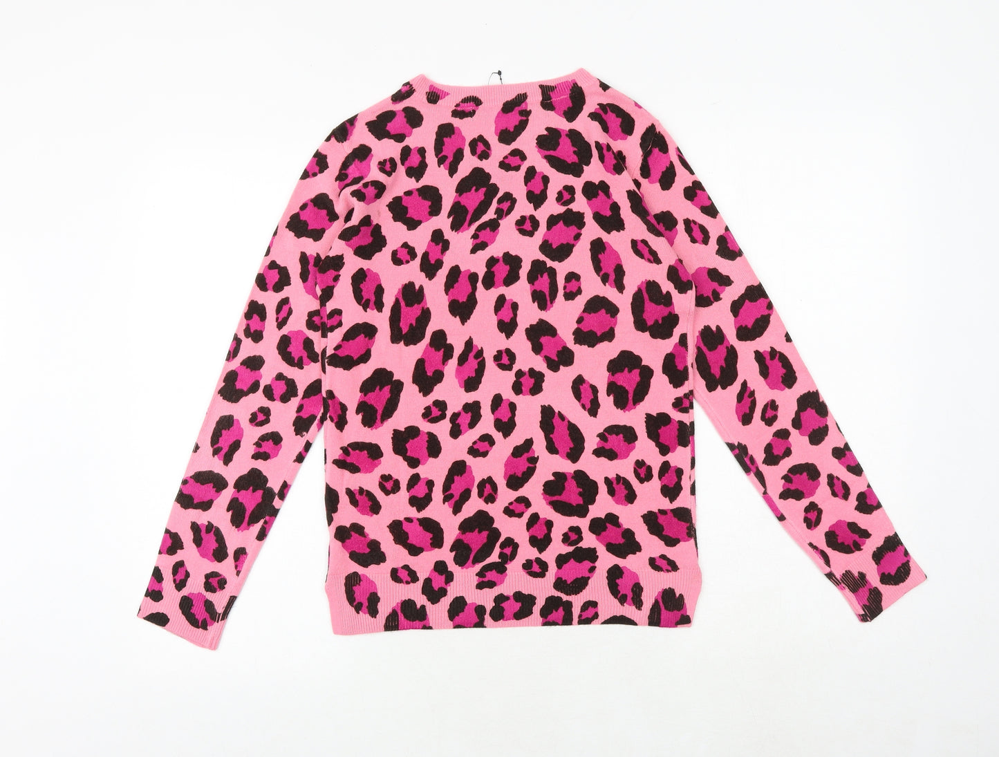 Marks and Spencer Womens Pink Round Neck Animal Print Acrylic Pullover Jumper Size 6 - Leopard Pattern