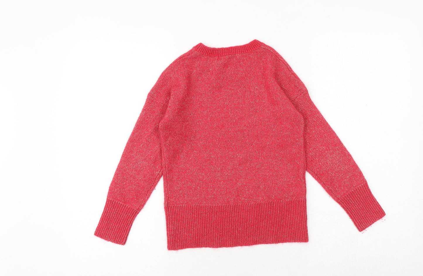 Marks and Spencer Girls Pink Round Neck Acrylic Pullover Jumper Size 9-10 Years Pullover