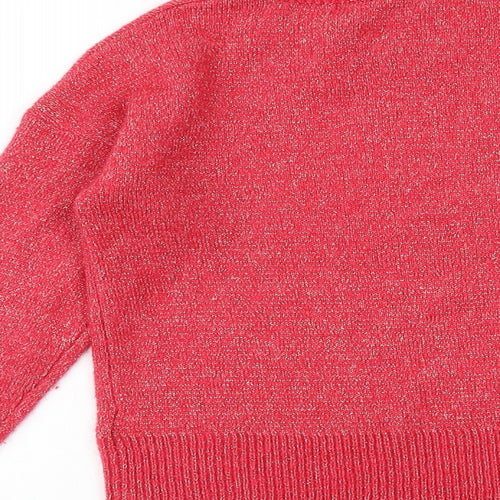 Marks and Spencer Girls Pink Round Neck Acrylic Pullover Jumper Size 9-10 Years Pullover