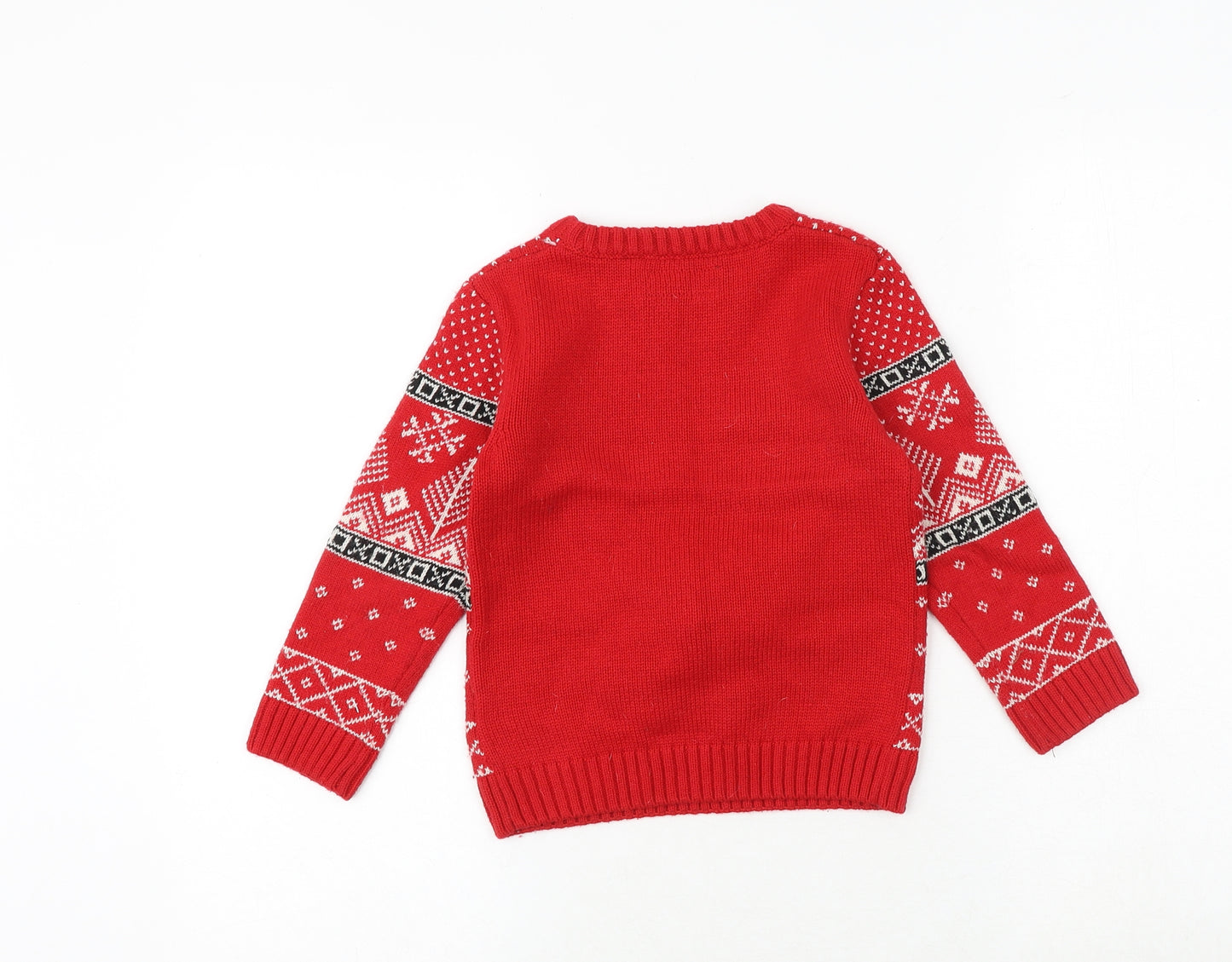 NEXT Boys Red Round Neck Geometric Acrylic Pullover Jumper Size 4 Years Pullover - Christmas Reindeer