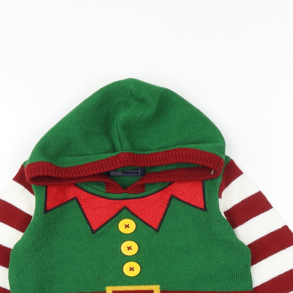 NEXT Boys Green Round Neck Striped Acrylic Pullover Jumper Size 4 Years Pullover - Christmas Elf