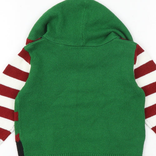NEXT Boys Green Round Neck Striped Acrylic Pullover Jumper Size 4 Years Pullover - Christmas Elf