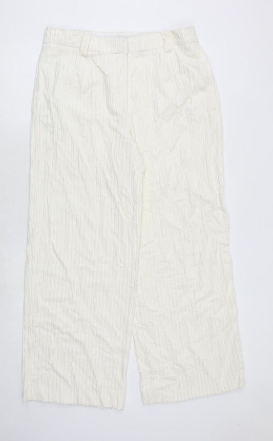 Marks and Spencer Womens White Cotton Trousers Size 16 Regular Zip