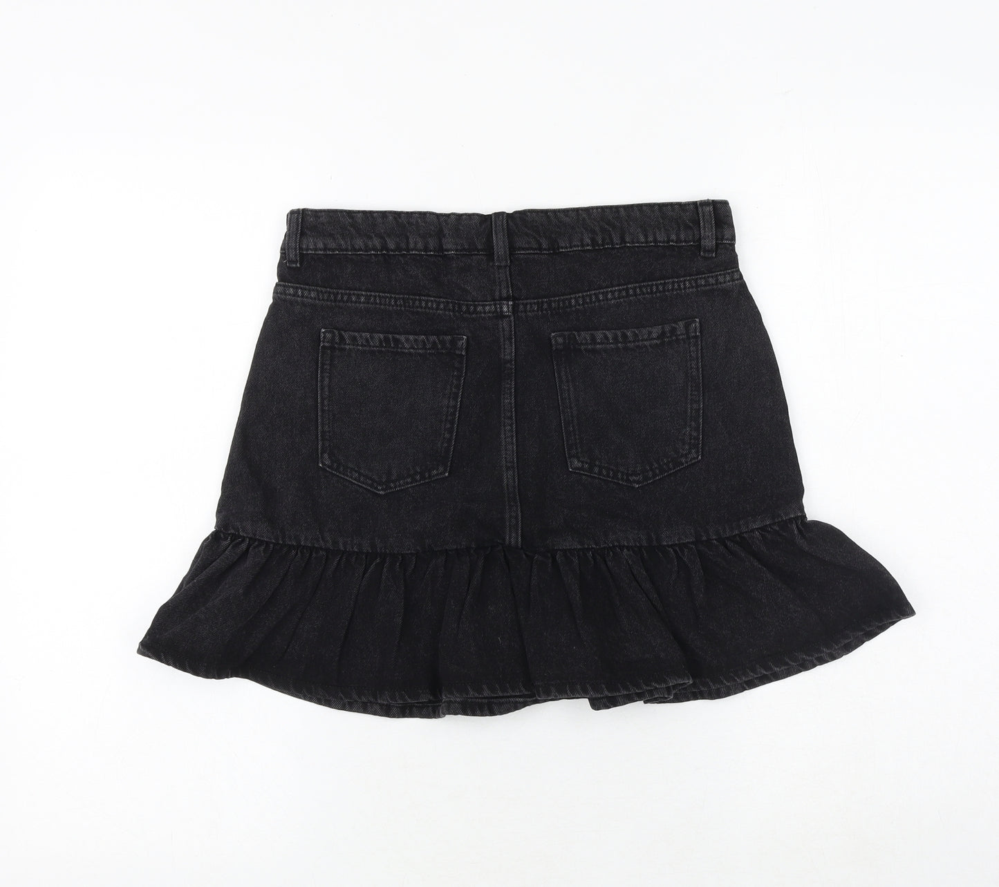 Marks and Spencer Girls Black 100% Cotton Mini Skirt Size 12-13 Years Regular Zip