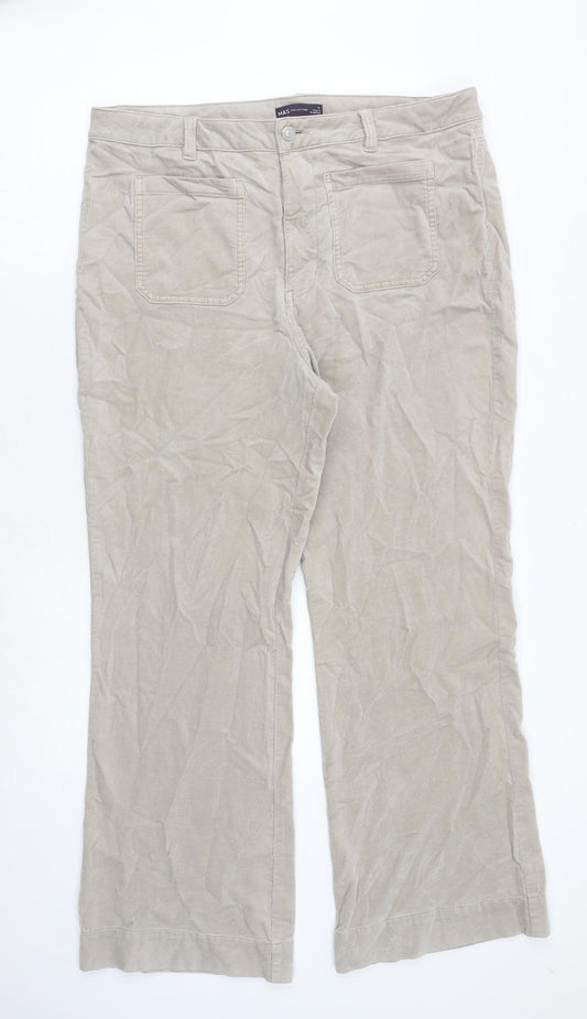 Marks and Spencer Womens Beige Cotton Trousers Size 18 Regular Zip