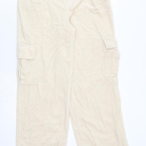 Marks and Spencer Girls Ivory 100% Cotton Cargo Trousers Size 14-15 Years Regular Zip