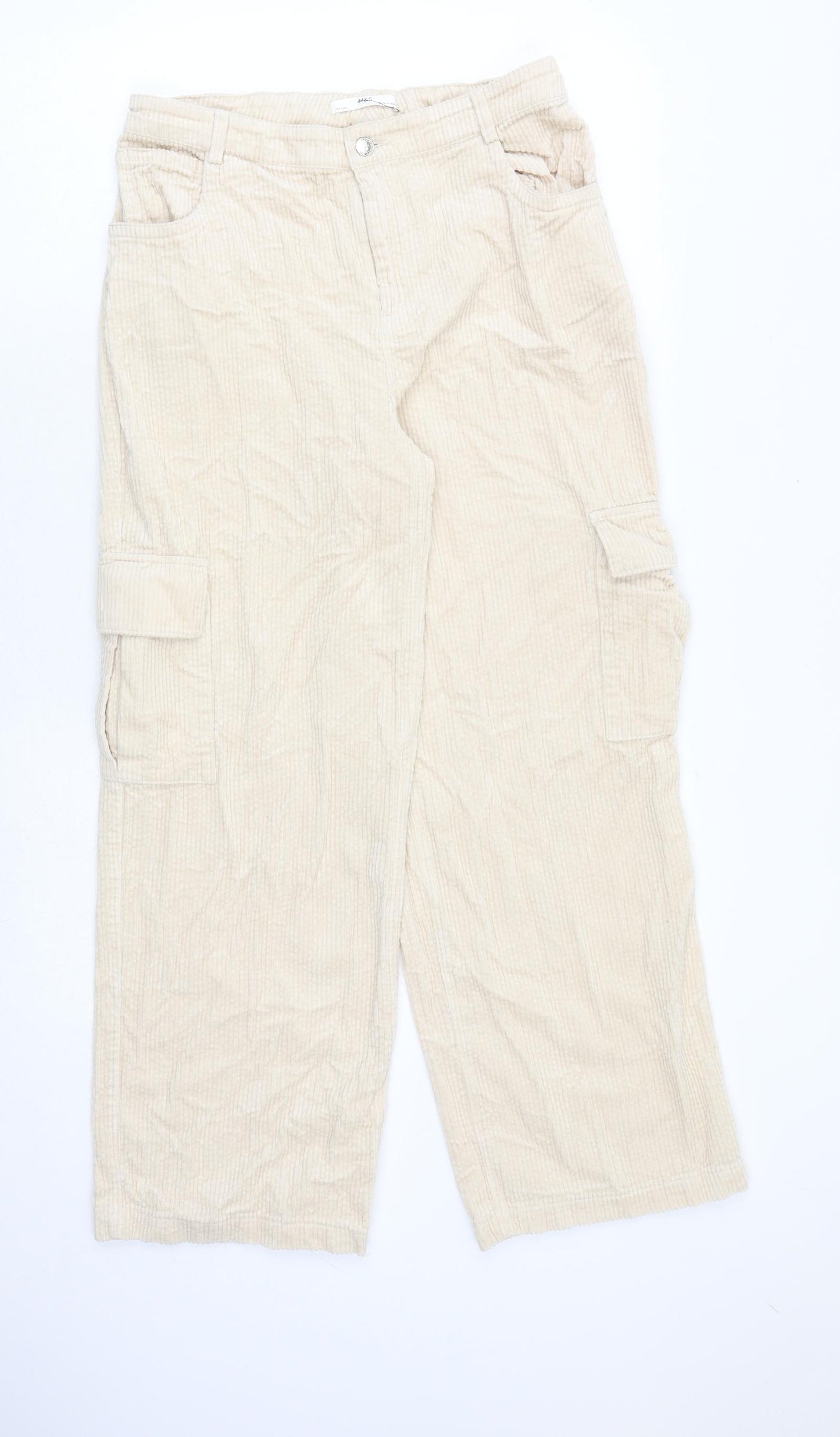 Marks and Spencer Girls Ivory 100% Cotton Cargo Trousers Size 14-15 Years Regular Zip