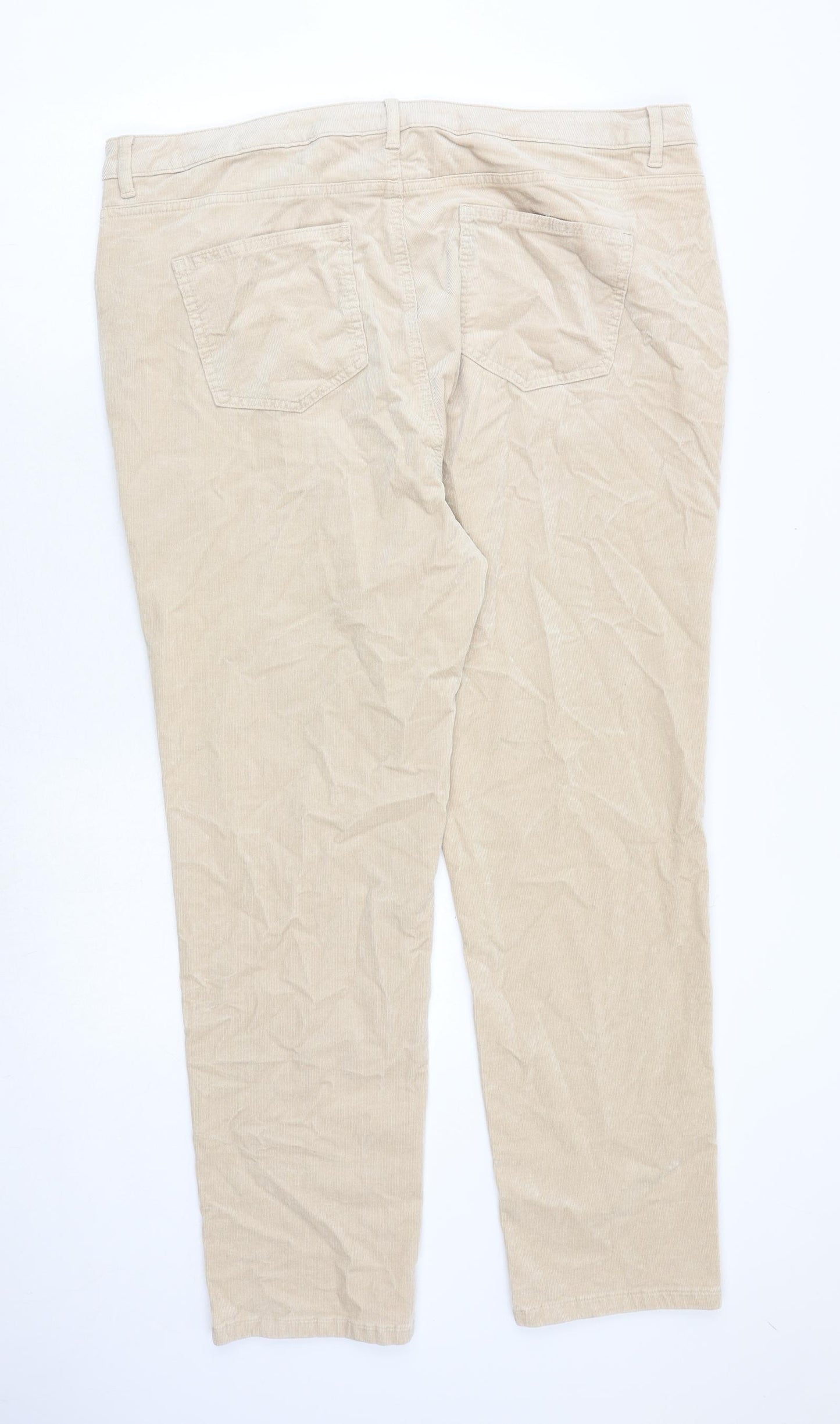 Marks and Spencer Womens Beige Cotton Trousers Size 22 Regular Zip