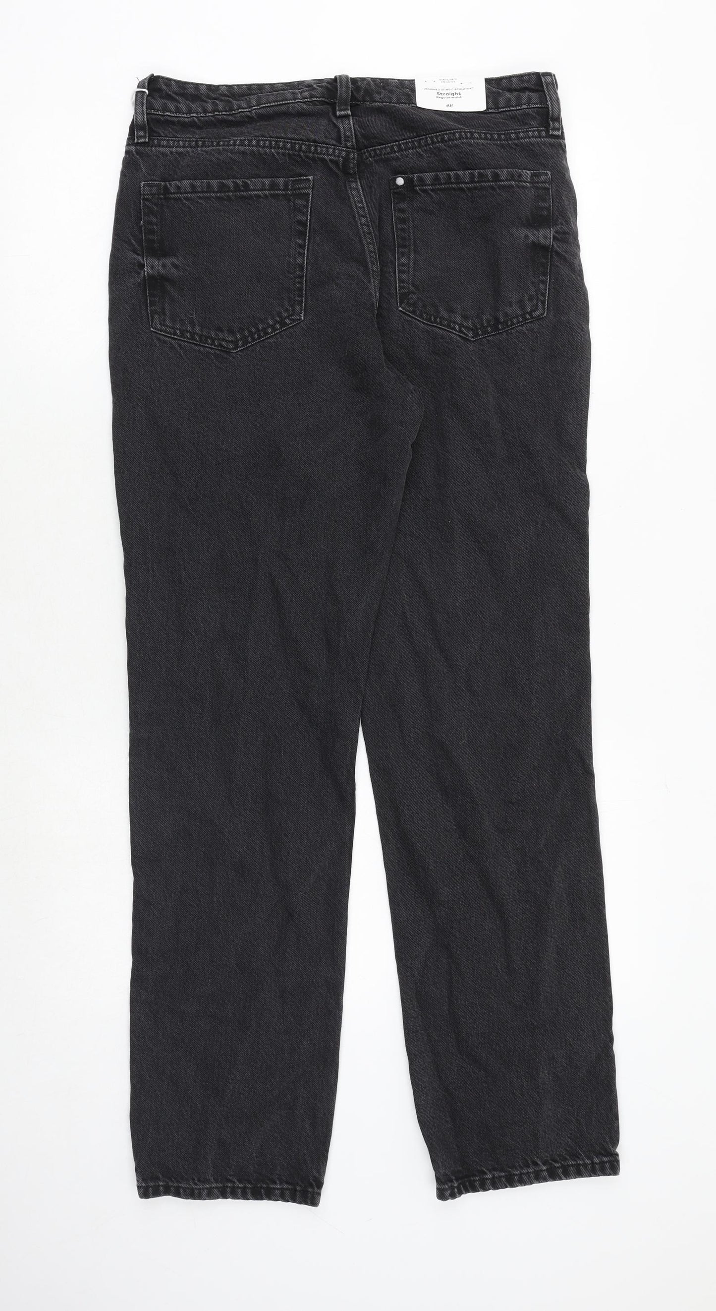 H&M Womens Black Cotton Straight Jeans Size 10 Regular Zip