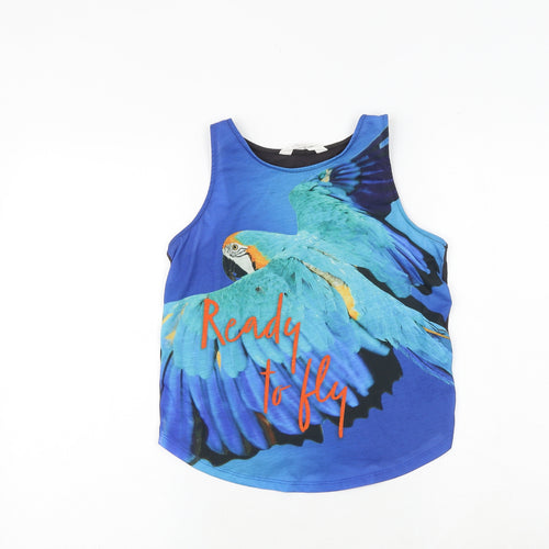 H&M Boys Blue 100% Cotton Pullover Tank Size 13-14 Years Round Neck Pullover - Parrot