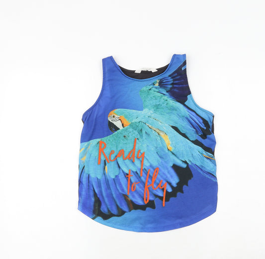 H&M Boys Blue 100% Cotton Pullover Tank Size 13-14 Years Round Neck Pullover - Parrot
