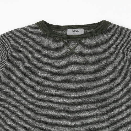 Marks and Spencer Mens Grey Round Neck Cotton Pullover Jumper Size L Long Sleeve