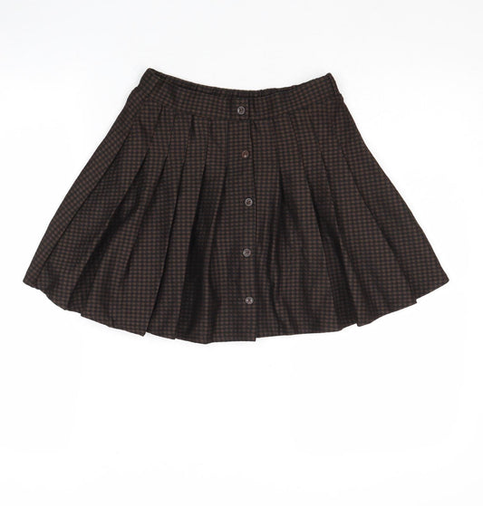 Zara Girls Brown Check Polyester Pleated Skirt Size 10 Years Regular Pull On
