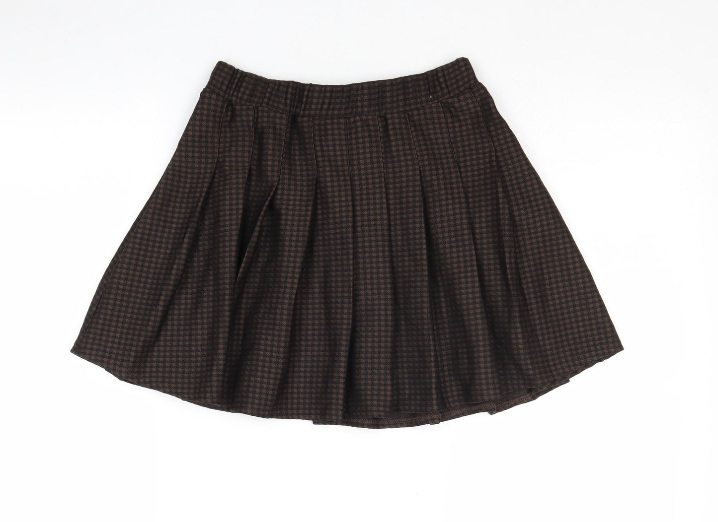Zara Girls Brown Check Polyester Pleated Skirt Size 10 Years Regular Pull On