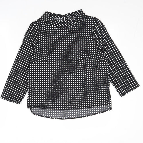 Dunnes Stores Womens Black Polka Dot Polyester Basic T-Shirt Size 8 Round Neck