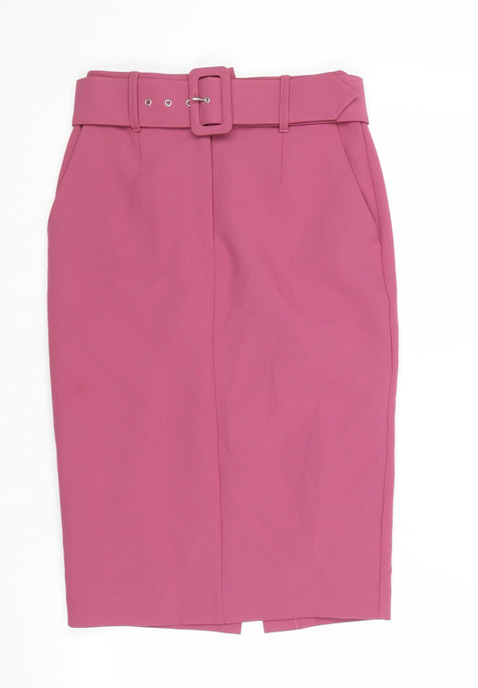 Marks and Spencer Womens Pink Polyester Straight & Pencil Skirt Size 6 Zip - Belt Included