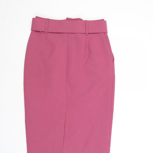 Marks and Spencer Womens Pink Polyester Straight & Pencil Skirt Size 6 Zip - Belt Included