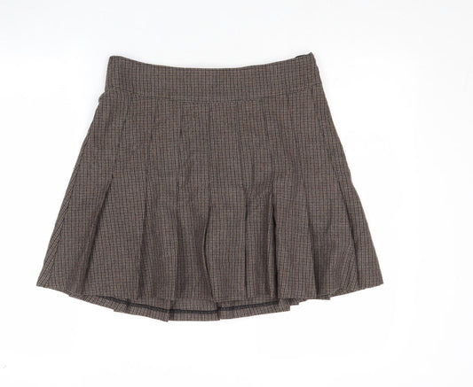 Abercrombie & Fitch Womens Brown Geometric Polyester Pleated Skirt Size M Zip
