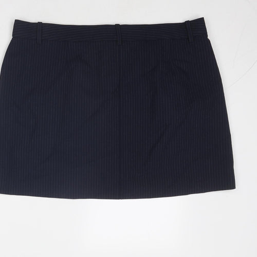 Marks and Spencer Womens Blue Striped Polyester A-Line Skirt Size 20 Zip