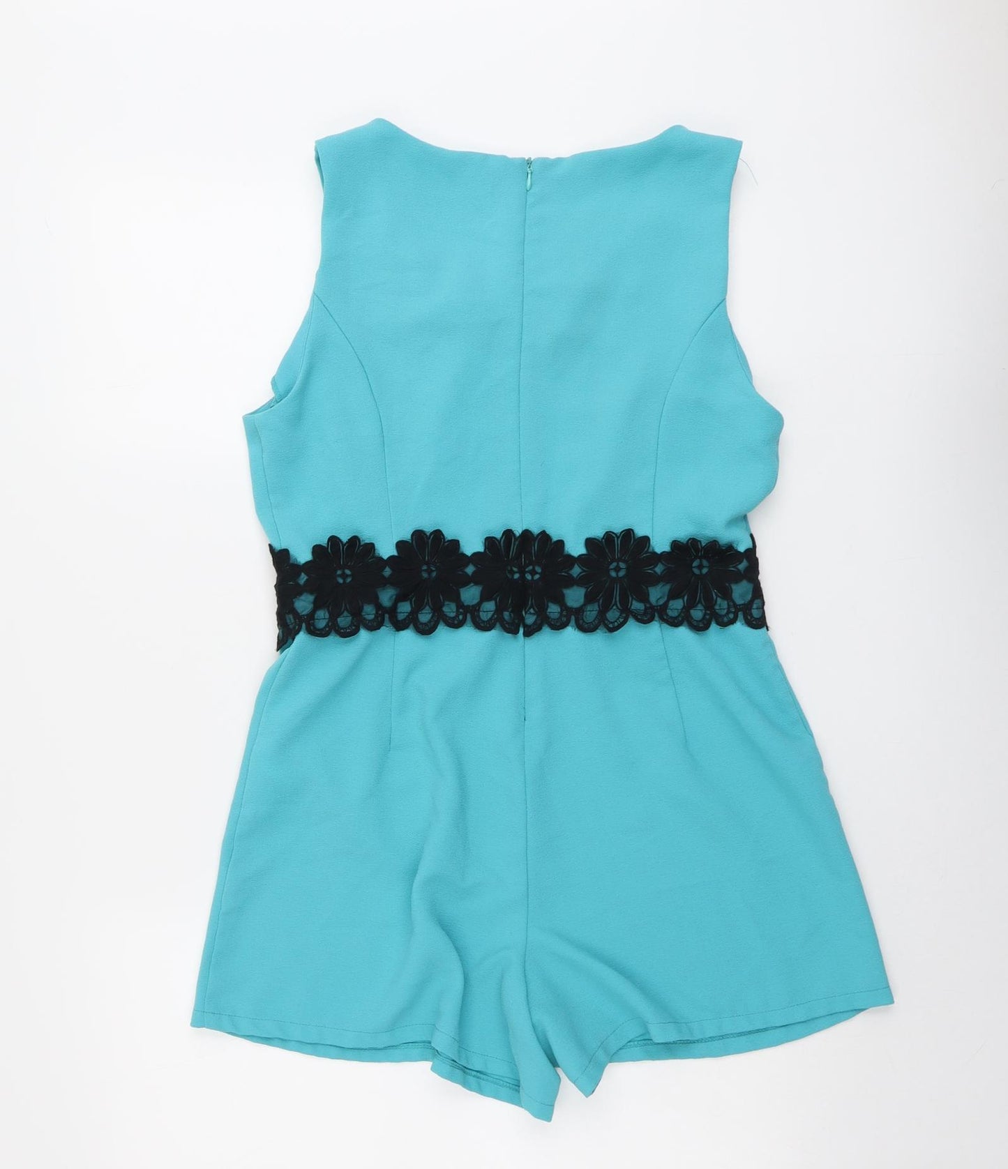 New Look Womens Blue Polyester Playsuit One-Piece Size L Zip - Lace Detail