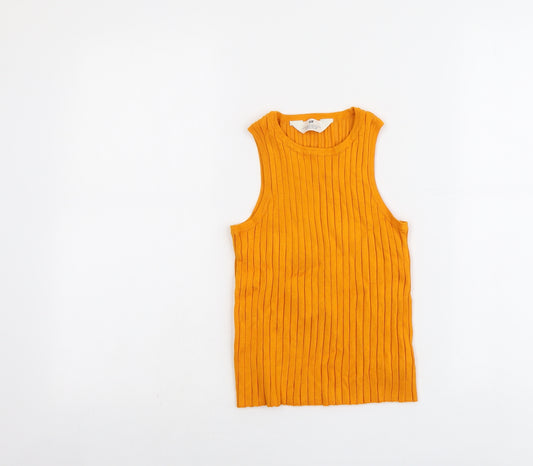 H&M Girls Orange Viscose Basic Tank Size 10-11 Years Round Neck Pullover