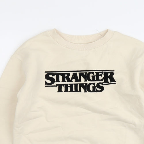 Marks and Spencer Boys Beige Cotton Pullover Sweatshirt Size 7-8 Years Pullover - Stranger Things