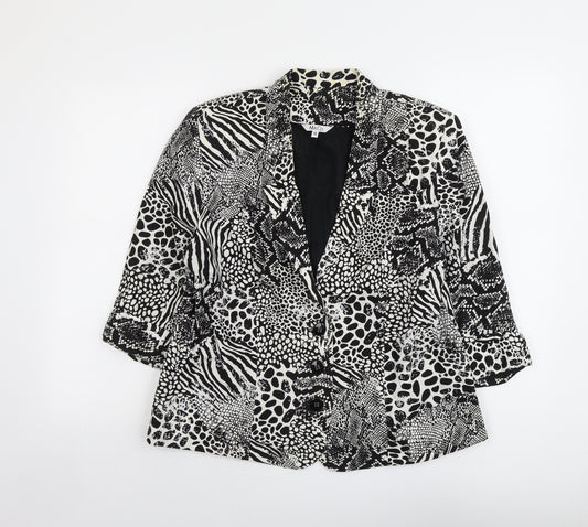 M&Co Womens Black Animal Print Linen Jacket Blazer Size 18
