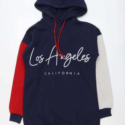 Genetic Apparel Womens Blue Colourblock Cotton Pullover Hoodie Size XS Pullover - Los Angeles California