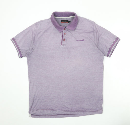Pierre Cardin Mens Purple Cotton Polo Size L Collared Button