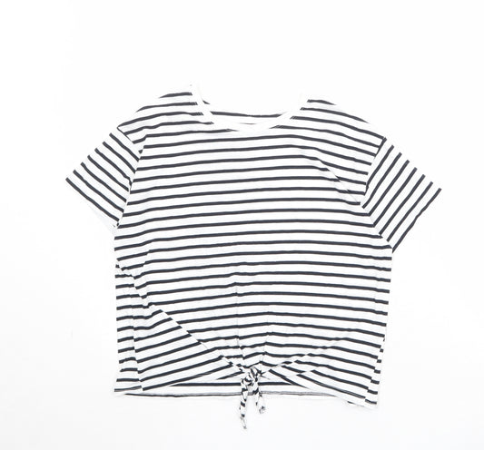 H&M Girls Black Striped Polyester Basic T-Shirt Size 12-13 Years Round Neck Pullover - Size 12-14 Years