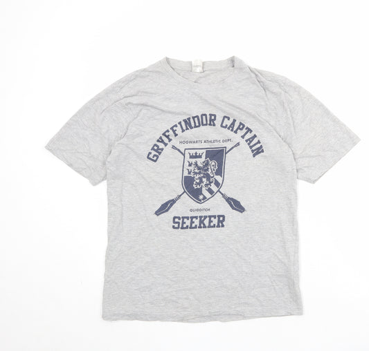 Harry Potter Mens Grey Cotton T-Shirt Size M Round Neck - Gryffindor Captain Quidditch Seeker