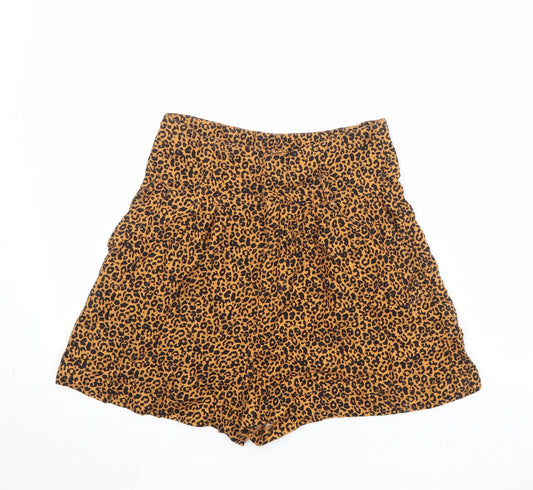 Topshop Womens Orange Animal Print Viscose Basic Shorts Size 8 Regular Zip - Leopard Print