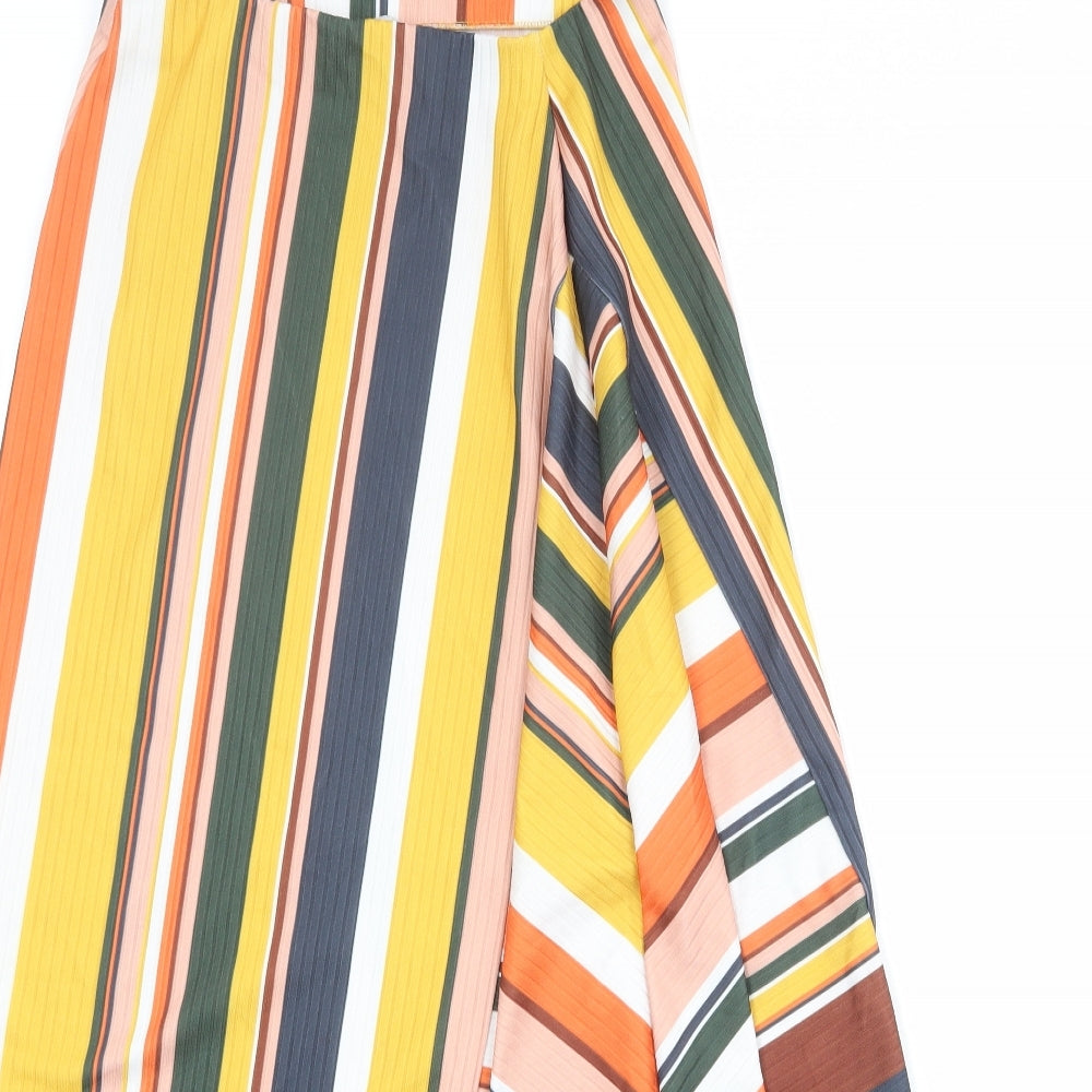 Zara Womens Multicoloured Striped Polyester Swing Skirt Size S