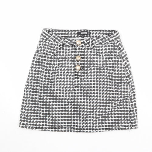 Missguided Womens Black Geometric Cotton A-Line Skirt Size 6 Zip