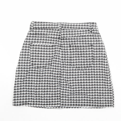 Missguided Womens Black Geometric Cotton A-Line Skirt Size 6 Zip