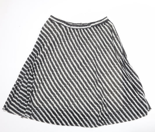Marks and Spencer Womens Black Striped Polyester Pleated Skirt Size 22