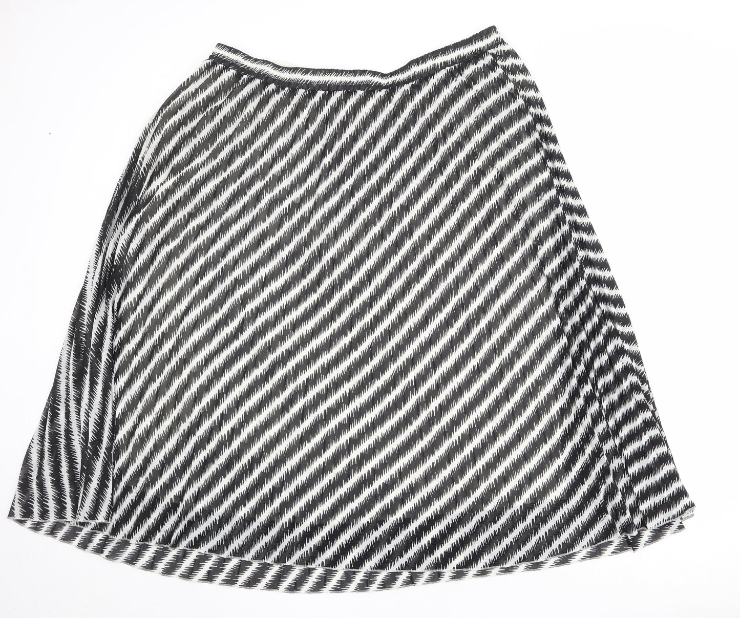 Marks and Spencer Womens Black Striped Polyester Pleated Skirt Size 22