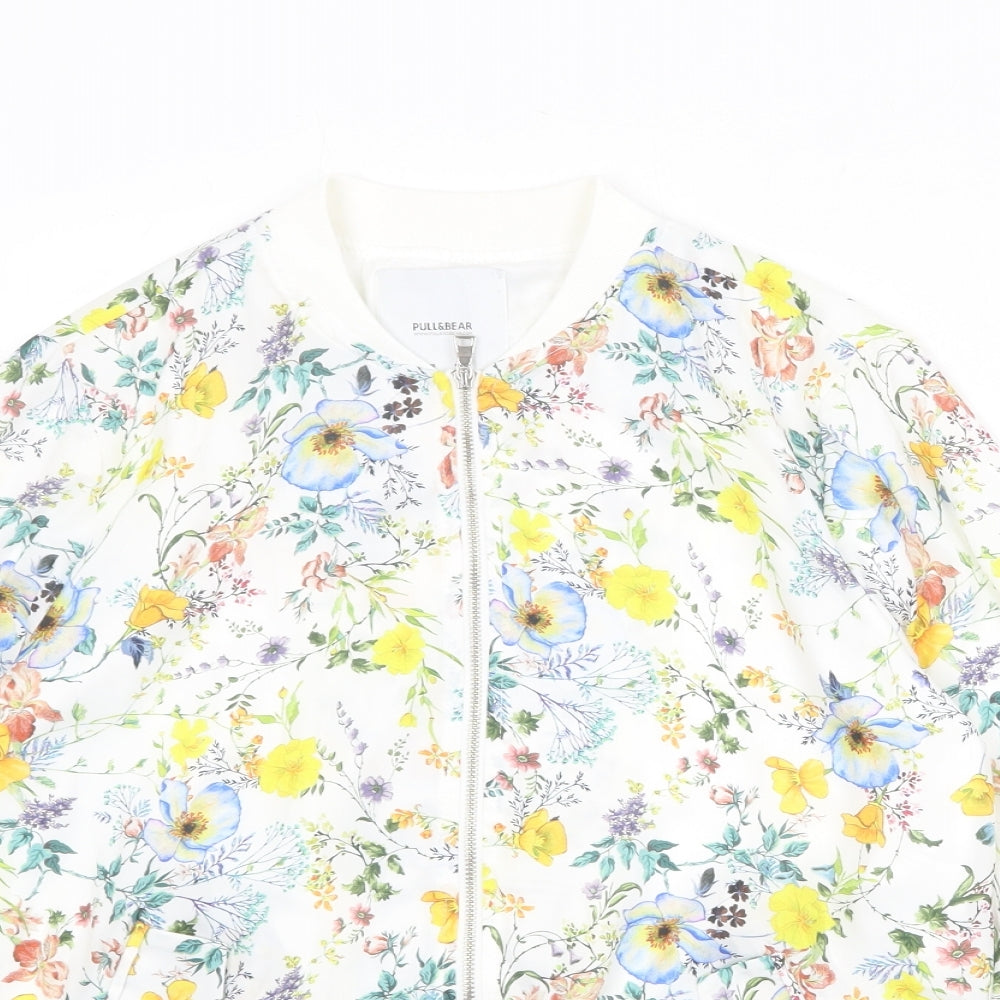 Pull&Bear Womens Multicoloured Floral Bomber Jacket Jacket Size S Zip
