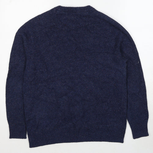 White Stuff Mens Blue Round Neck Wool Pullover Jumper Size S Long Sleeve