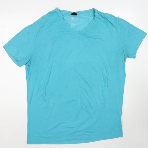 H&M Mens Blue Cotton T-Shirt Size XL V-Neck