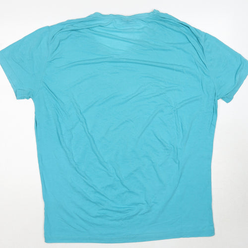 H&M Mens Blue Cotton T-Shirt Size XL V-Neck