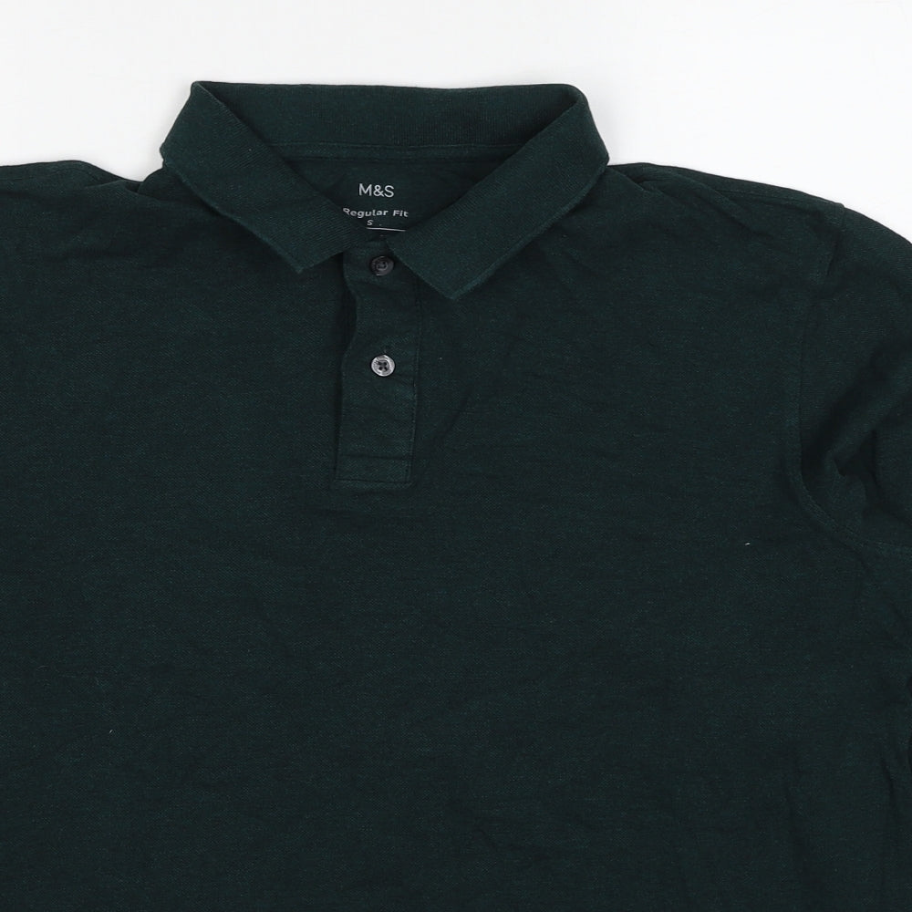 Marks and Spencer Mens Green Cotton Polo Size S Collared Pullover