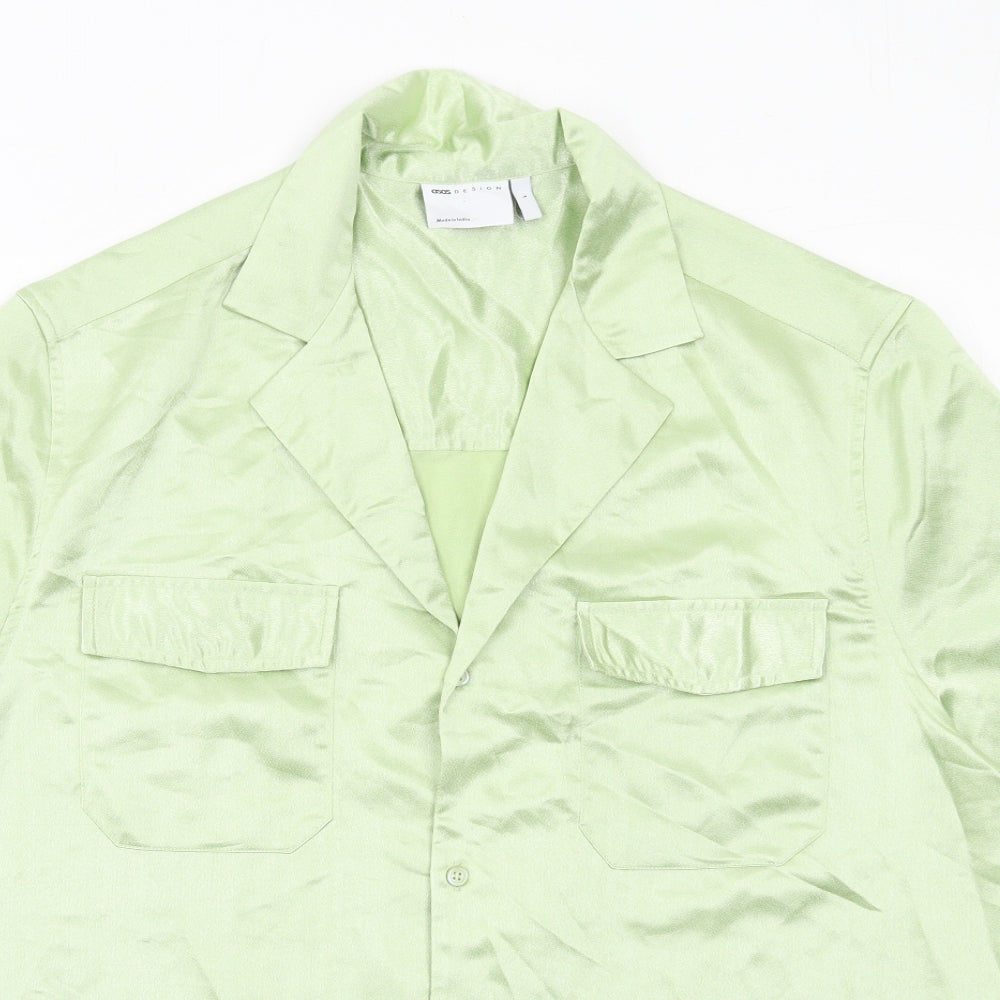 ASOS Mens Green Polyester Button-Up Size L Collared Button
