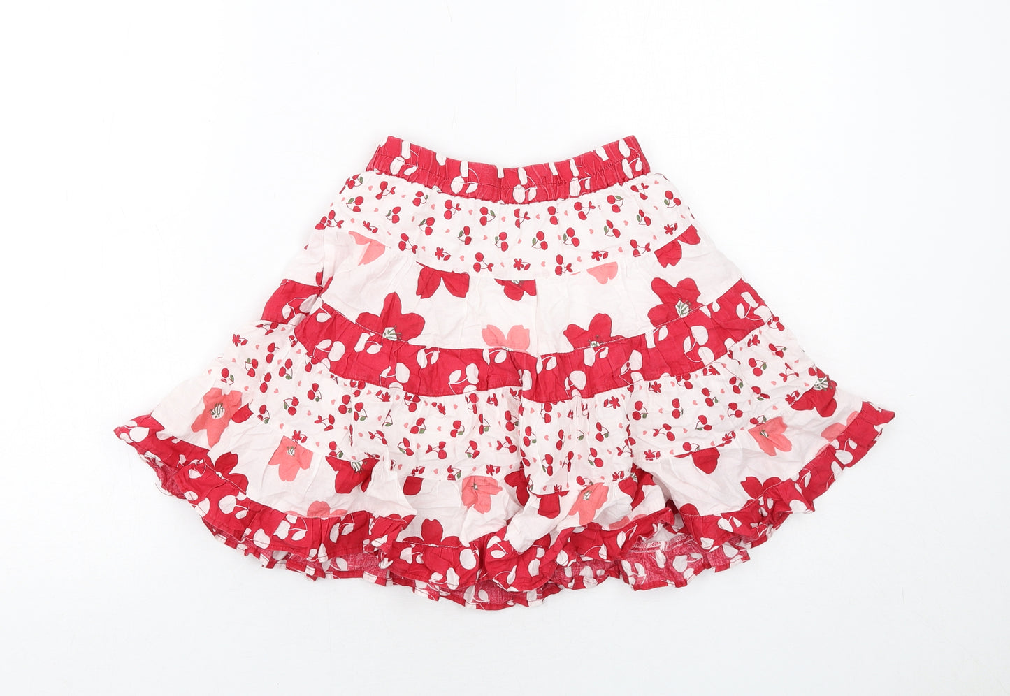 Pumpkin Patch Girls Red Floral Cotton Skater Skirt Size 7 Years Regular Pull On