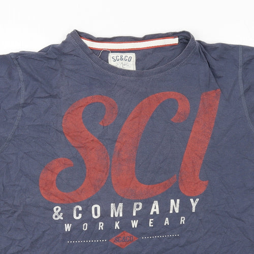 SoulCal&Co Mens Blue Cotton T-Shirt Size L Round Neck